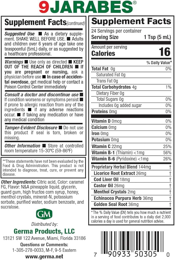 Germa 9 Jarabes Dietary Supplement 4 Fl oz. 2-Pack