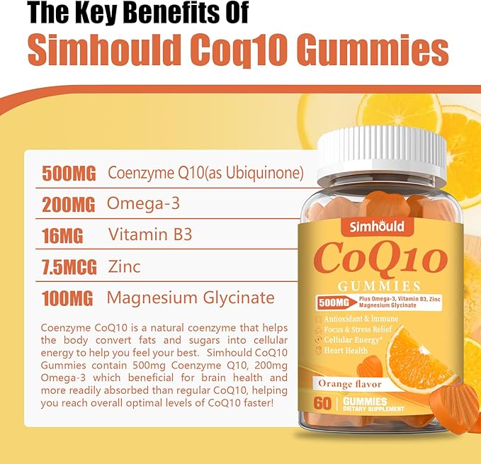 2 Pack CoQ10 500MG Gummies - Plus Omega-3 Magnesium Vitamin B3 &amp Zinc - 3X Better Absorption Coenzyme Q10 Supplements for Heart Health Cellular Energy &amp Antioxidant Non-GMO 120 Counts