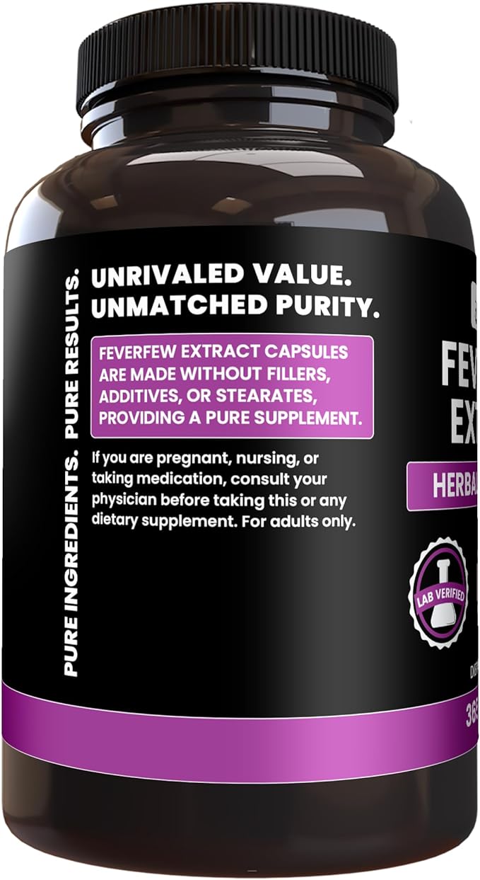 Pure Original Ingredients Feverfew Extract (365 Capsules) No Magnesium Or Rice Fillers Always Pure Lab Verified