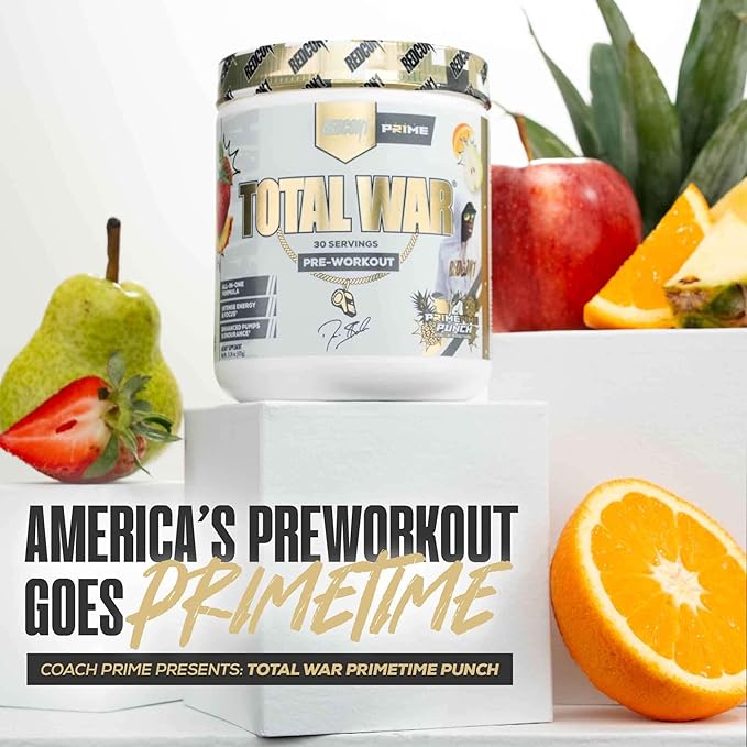 REDCON1 Pre Workout for Men &amp Women - Total War - All-in-One Preworkout with Beta Alanine &amp Citruline Malate to Support Energy &amp Endurance - Prime Time Punch (30 Servings)