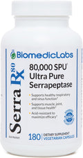 Serra-RX 80000 SU Serrapeptase - Acid-Resstant Proteolytic Systemic Enzyme Non-GMO Gluten Free Vegan Supports Sinus &amp Lung Health 180 Veg Capsules
