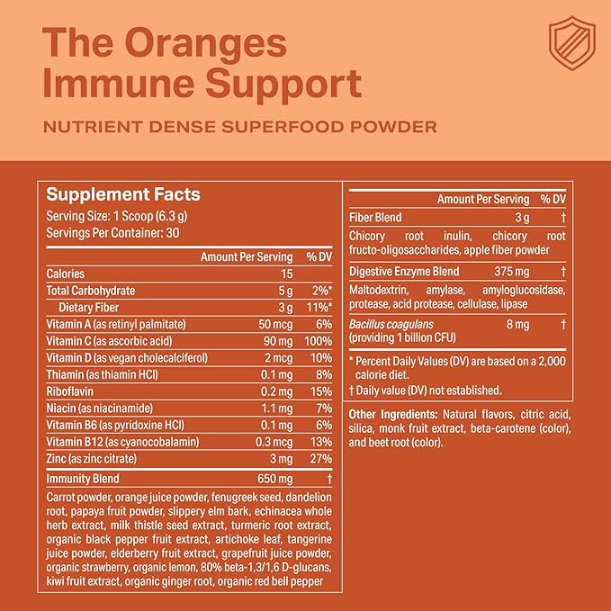 Proper The Oranges Nutrient-Dense Superfood Powder for Immune Support &amp Gut Health - Elderberry Vitamin C Zinc &amp Echinacea Supplement Complex Enhanced with Probiotic Digestive Blend