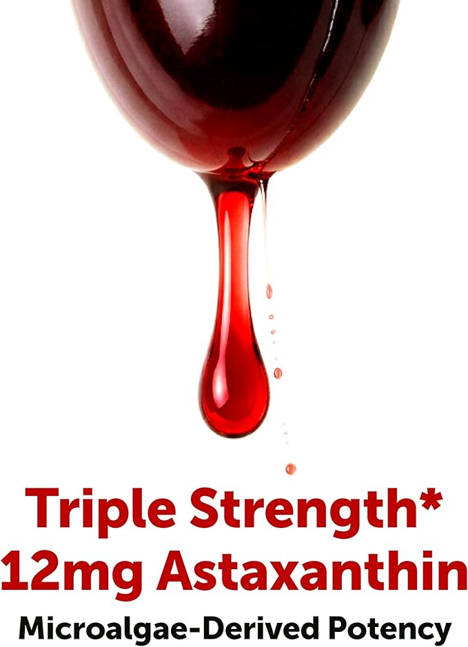 Micro Ingredients Astaxanthin 12mg with MCT Oil 60 Softgels | Fresh Microalgae Source | Triple Strength Easy to Swallow Non-GMO Gluten Free Soy Free