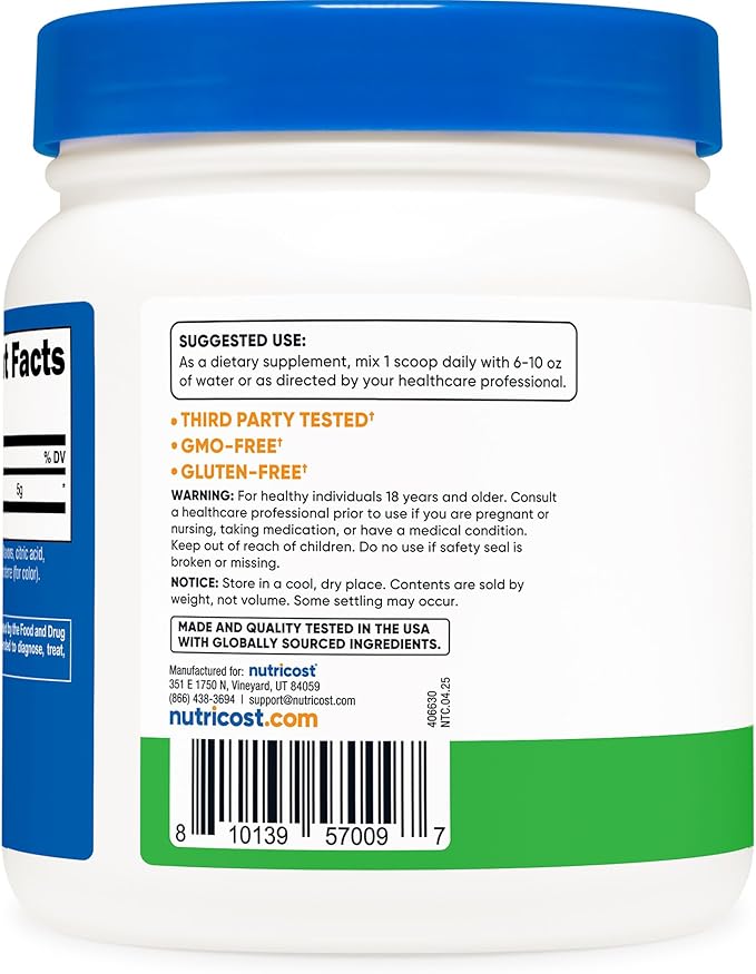 Nutricost L-Glutamine Powder Supplement (Green Apple) 500g - Gut Support 5 Grams per Serving Sweetened with Stevia - Gluten Free Non GMO