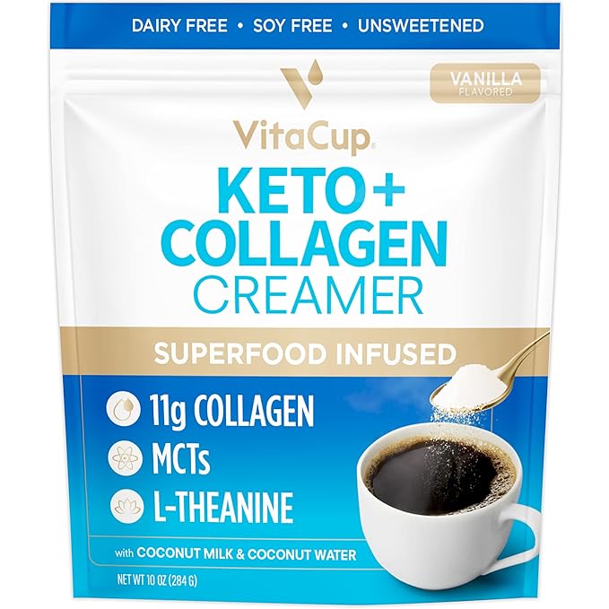 VitaCup Perfect Low Acid Ground Coffee 11 oz &amp Keto + Collagen Vanilla Creamer 10 oz | Infused with Superfoods (Collagen Coconut Water MCT Dairy-Free) for body and brain health