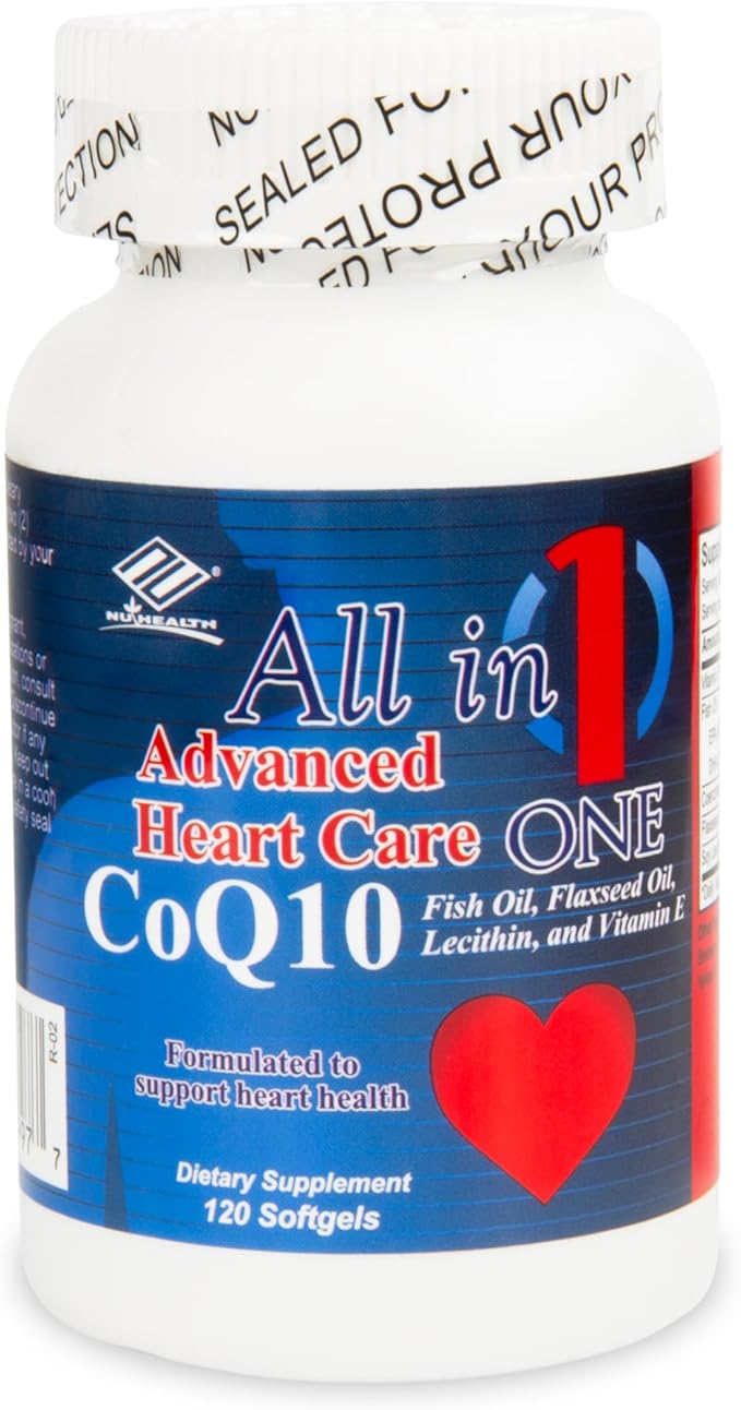 All in One Advanced CoQ10 Supplement | Co Q 10 Supplement with Omega-3 Fish Oil Flaxseed Oil Soy Lecithin &amp Vitamin E | Heart Health Support | 120 Softgels