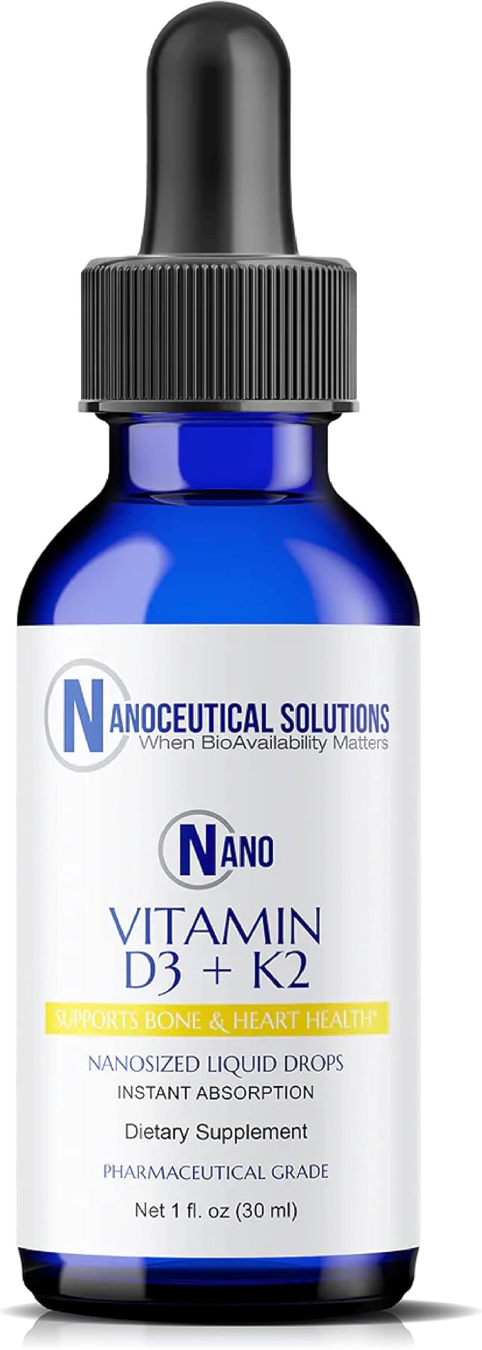 Nanoceutical Solutions Nano Vitamin D3+K2 Nanosized Liquid Particles | Rapid Absorption | 5000 IU Potent Formulation - 1Fl Oz | Non-GMO Gluten Free | Supports Bone Joint Heart &amp Immune Health