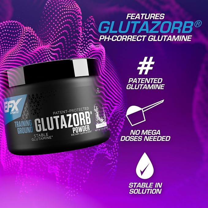 EFX Sports Training Ground Glutazorb Powder | Highly Concentrated pH Correct Glutamine Supplement | Digestion &amp Immune Support | 66 Servings (Unflavored)