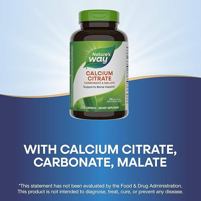 Nature's Way Calcium Citrate 500 mg Calcium per 2-Capsule Serving for Bone Health &amp Muscle Function* Blend of Citrate Carbonate &amp Malate Gluten Free 250 Capsules (Packaging May Vary) - 2