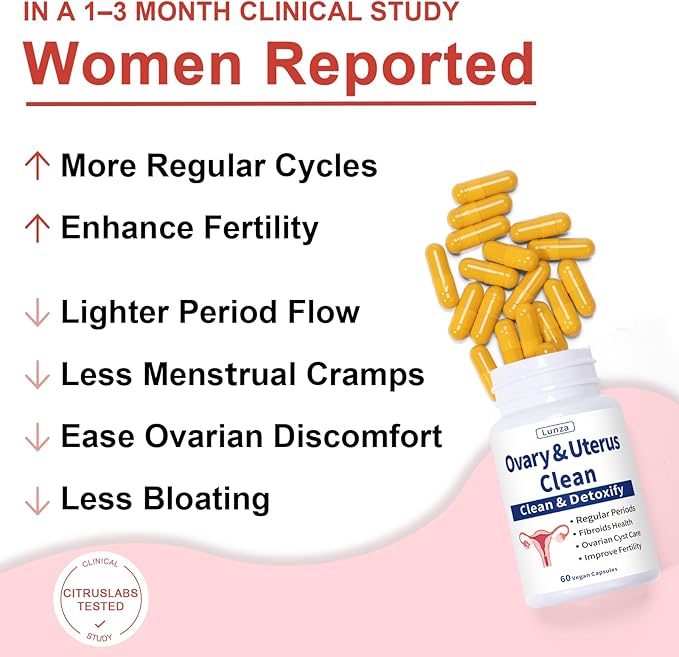 Lunza Ovary and Uterus Cleanse Uterus Cleanse Regular Periods Fertility Ovarian Cyst Health &amp Fibroids Support for Abnormal Bleeding No Cramps 60 Vegan Capsules