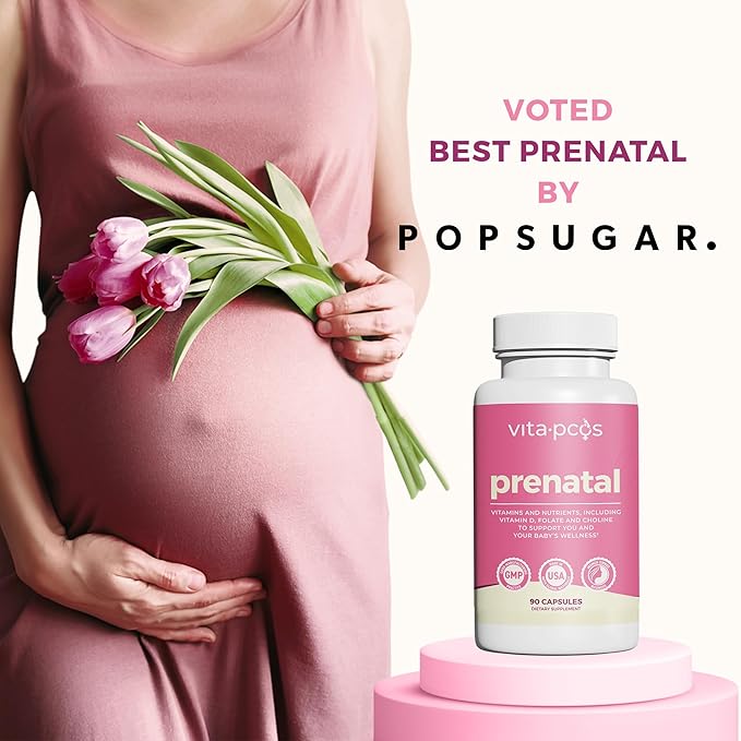 VITA-PCOS Prenatal Vitamins for Women – Multivitamins with Folic Acid Iron Choline &amp More – Essential Nutrients for Preconception Pregnancy and Baby’s Development – 90 Capsules 1 Month Supply