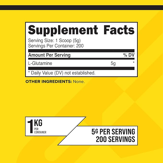 Primaforce L-Glutamine Powder 1000 Grams (1 KG) Unflavored - Pure L-Glutamine Powder 5g per Serving GMO-Free Gluten-Free 200 Servings
