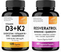 Sandhu's Vitamin D3 K2 with Quercetin &amp Resveratrol Capsules | Supports Immune Digestive Gut &amp Muscle Health