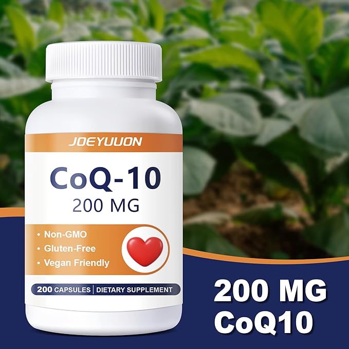 JOEYUUON CoQ10 Supplement 200mg Daily Coenzyme Q10 for Energy &amp Wellness Non-GMO Gluten-Free 200 Capsules