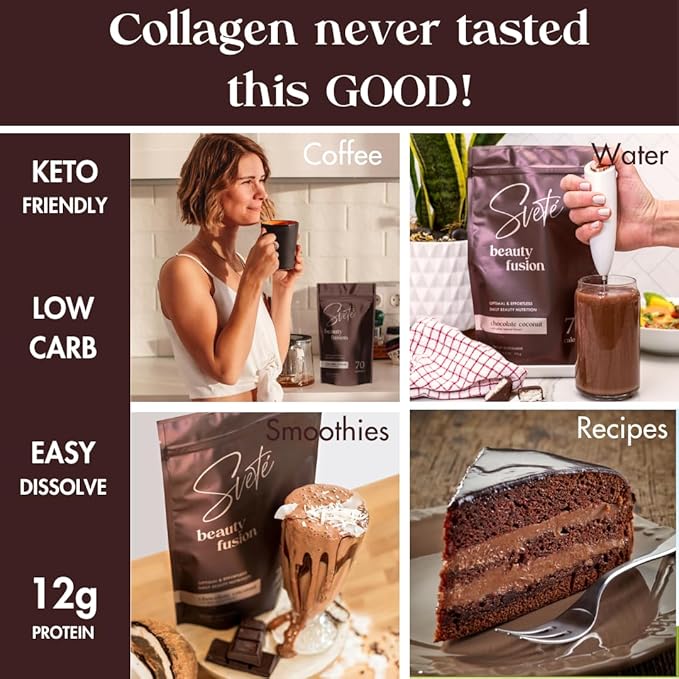 Hydrolyzed Multi Collagen for Women + Vitamins Biotin Hyaluronic Acid CoQ10 Probiotics Zinc | Keto Chocolate Protein Drink Powder (7 Travel Packs) Hair Skin Beauty Supplement by Svete