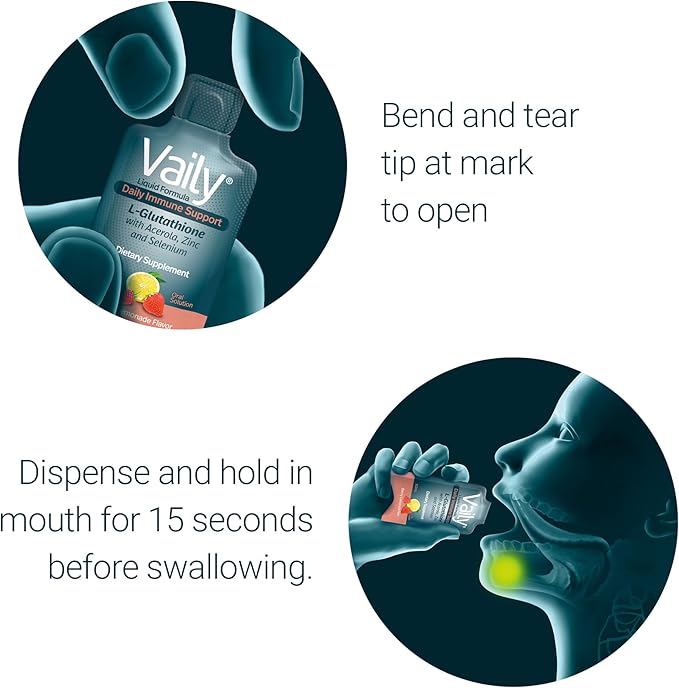 Vaily Immune Support Supplement for Adults - Liquid Glutathione Supplement 860 mg w/Acerola Vitamin C Zinc &amp Selenium - High Potency Antioxidant Skin Health Detox Every Day - 30 Single-dose Vial