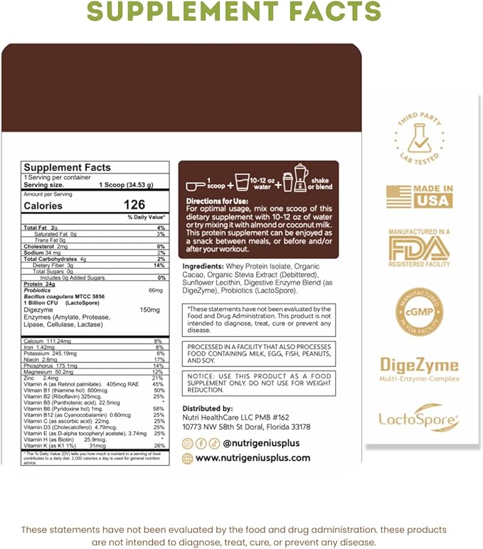 All-in-One Nutrition Whey Protein Isolate with Probiotics Digestive Enzime Vitamins and Minerals Chocolate 30 Servings Gluten Free Keto Friendly No Sugar
