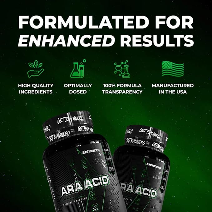 Enhanced Labs Arachidonic Acid (ARA) Muscle Building Supplement1400 mg 30 Servings 120 Veg Capsules Omega 6 for Strength &amp Lean Mass Rice Bran Oil Third Party Tested