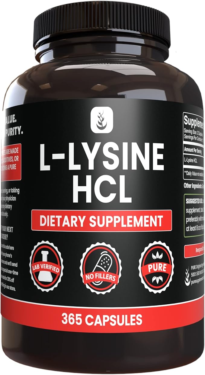 PURE ORIGINAL INGREDIENTS L-Proline and L-Lysine HCL Bundle 365 Capsules Each No Magnesium or Rice Fillers Always Pure