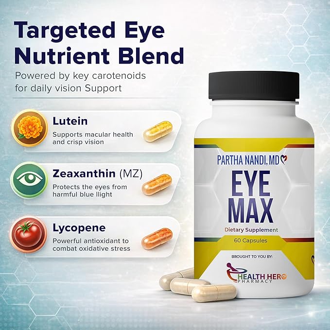 Eye Vitamins Supplement for Adults – Supports Macular Health Retina Clarity &amp Blue Light Protection – Lutein Zeaxanthin Lycopene &amp Zinc – Antioxidant Vision Formula – 60 Capsules