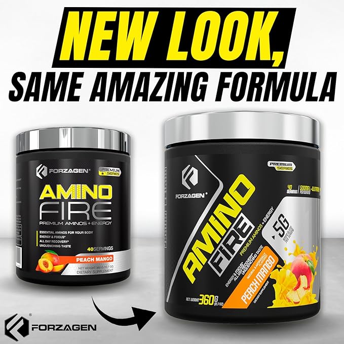 Forzagen Amino Fire | Essential Amino Energy Powder for Pre-Workout | BCAA Energy Boost &amp Muscle Recovery Drink Mix Enhance Focus &amp Concentration Dietary Supplement | Peach Mango 40 Serving