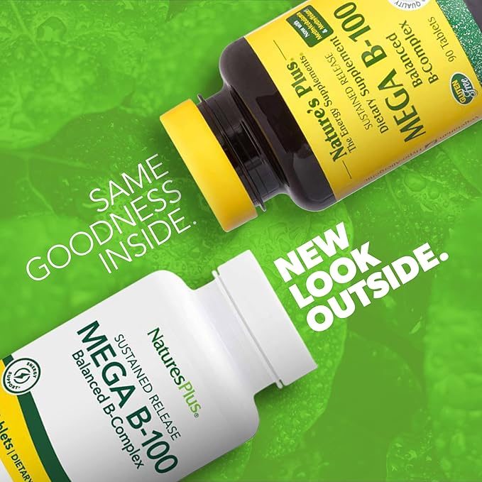 NaturesPlus Mega B-100 Complex - 90 Sustained Release Vegetarian Tablets - Energy &amp Brain Booster - Gluten Free - 90 Servings