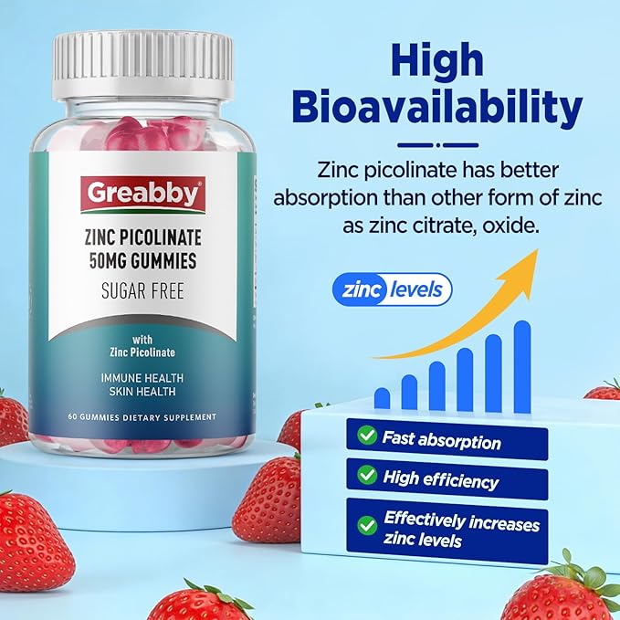 Zinc Gummies Sugar Free Zinc Picolinate 50mg Highly Absorbable Zinc Supplement for Kids &amp Adults Support Immune System Skin Health 120 Gummies