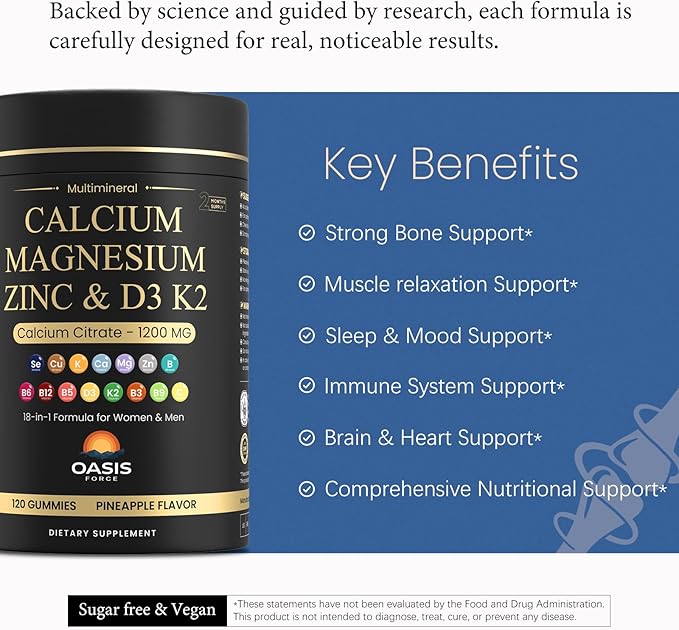 Calcium 1200 mg with Vitamin D3 Gummies Calcium Citrate Supplements for Women &amp Men with Magnesium Zinc Vitamin D3 &amp K2 Potassium Chews for Bone Strength &amp Muscle Support Sugar Free