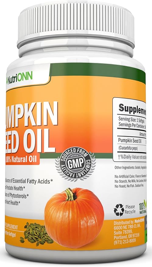 Pumpkin Seed Oil - 1000MG - 180 Softgels - Cold-Pressed Natural Pumpkin Seed Oil - Natural Source of Essential Fatty Acids - Great for Hair Growth Prostate Health and GI Tract