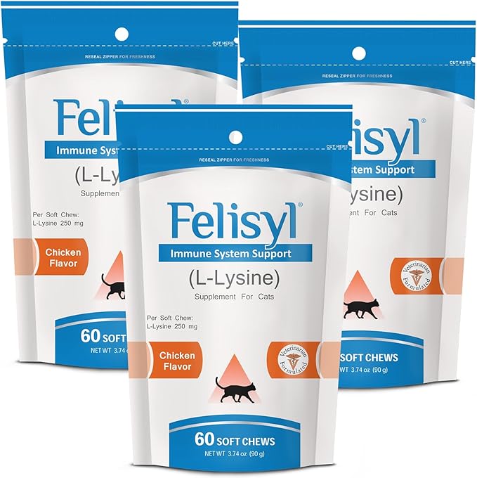 L-Lysine Soft Chews for Cats (60 Soft Chews) – Supports Immune Respiratory and Eye Health. Eases Sneezing Runny Nose and Watery Eyes. Tasty Salmon Flavor - (3 Pack)