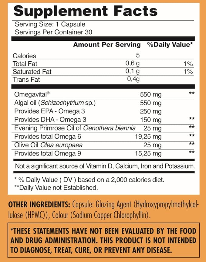 Vegan Omega Gold - Omega 3 6 and 9 Supplement 30 Capsules