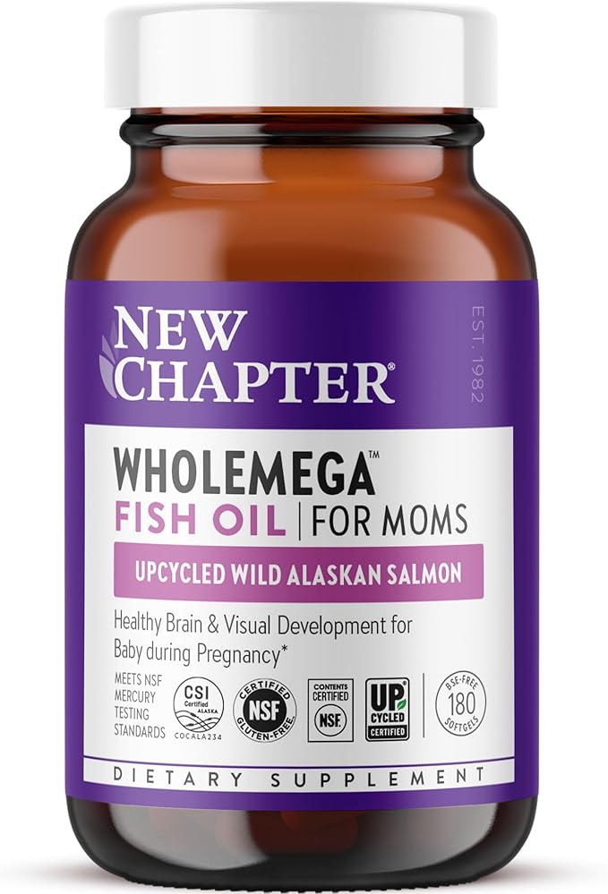 New Chapter Wholemega for Moms Fish Oil Supplement Tiny Capsules 2000mg per Serving Prenatal DHA with Omega-3 + Vitamin D3 for Prenatal &amp Postnatal Support 500mg Each - 180 Count