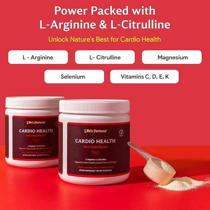 Life's Fortune 5000mg L- Arginine Supplement Powder &amp 1000mg L-Citrulline High Potency Nitric Oxide Health Booster Endurance Workout Performance Natural Fruit Punch Flavor (20 Servings)