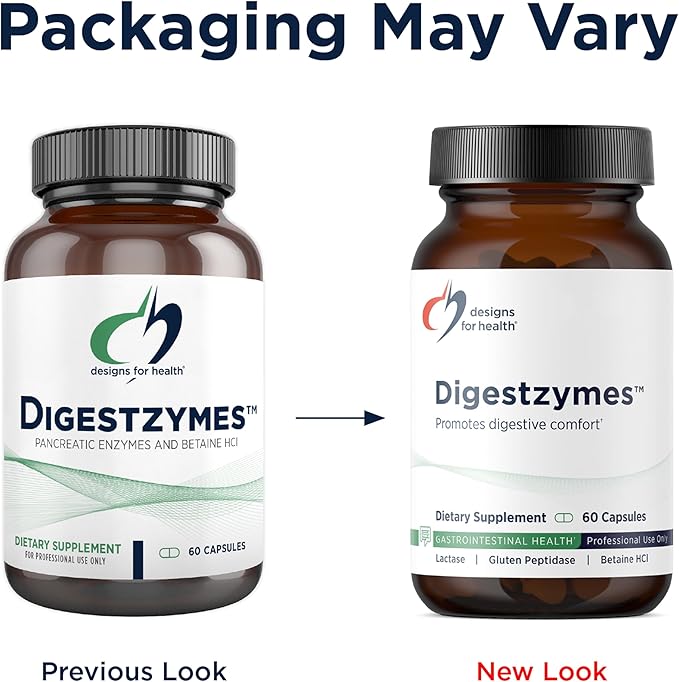 Designs for Health Digestzymes - Digestive Enzymes + Betaine Hydrochloride for Gas &amp Bloating Relief - Pepsin Ox Bile Lactase Enzyme &amp Lipase Enzymes for Digestion (60 Capsules)