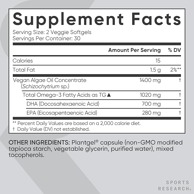 Sports Research® Vegan Antioxidant Support Pack - Omega-3 Algae Oil and Plant Based Astaxanthin Softgels for Antioxidant Activity Skin &amp Eye Health (60 Veggie Softgels Each)