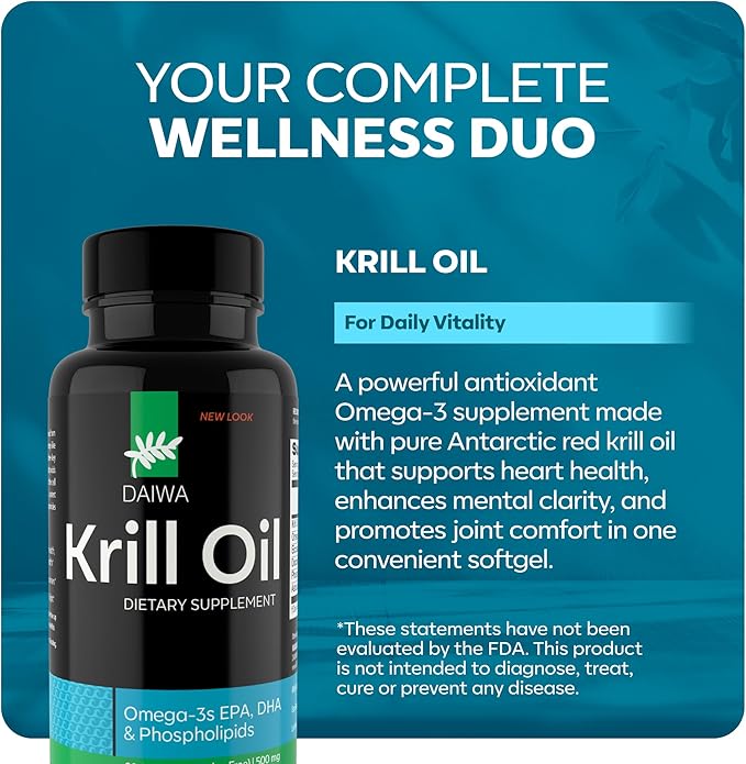 Daiwa Peak Immune 4 - Natural Immune System Booster + Plasmanex 1 – Blood Circulation Supplement + Krill Oil – Omega 3 Krill Oil Capsules