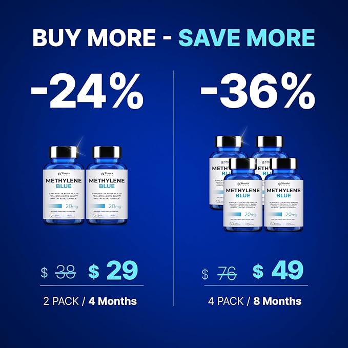 Ultimate Methylene Blue Capsules 20mg - Memory Supplement for Brain Focus Fuel | Blue Methylene Pharmaceutical Grade - Energy and Focus Supplement | Energy Pills | 240 Servings