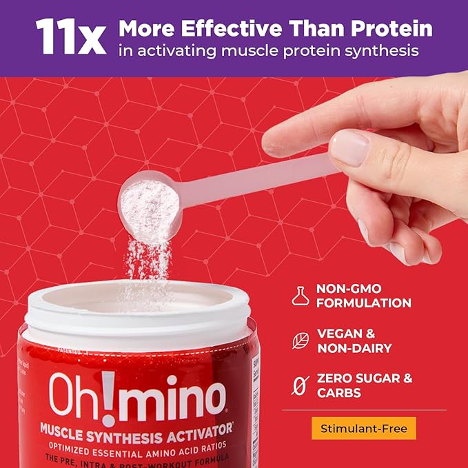 Oh!mino Essential Amino Acids Supplement Berry Blast Stimulant-Free Powder All 9 EAAs BCAAs and The Perfect Amino for Workouts Amino Energy and to Build Muscle and Recover Faster