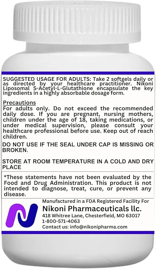 Nikoni Liposomal S-Acetyl L-Glutathione Resveratrol Hyaluronic Acid &amp Collagen 500 mg-120 Softgels