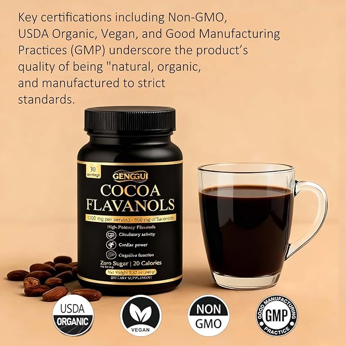 High Flavanol Cocoa Powder Supplement with 1200mg Flavanols &amp Flavonoids (600mg Epicatechin) for Heart Health Nitric Oxide Support &amp Energy 10X More Flavanols Than Regular Cocoa Powder (01)