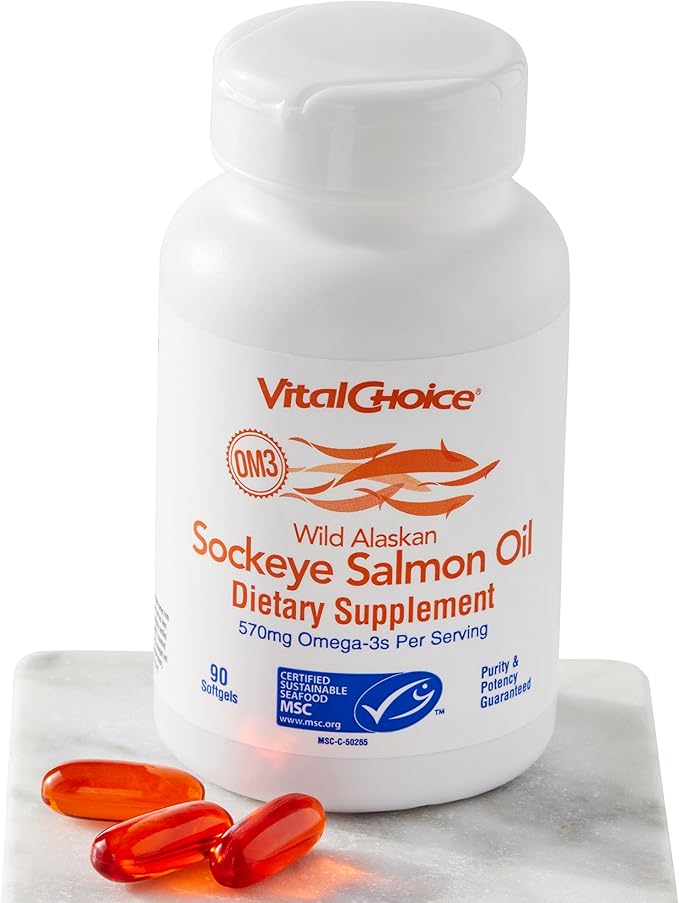 Vital Choice MSC Wild Alaskan Sockeye Salmon Oil Dietary Supplement 90 Softgels