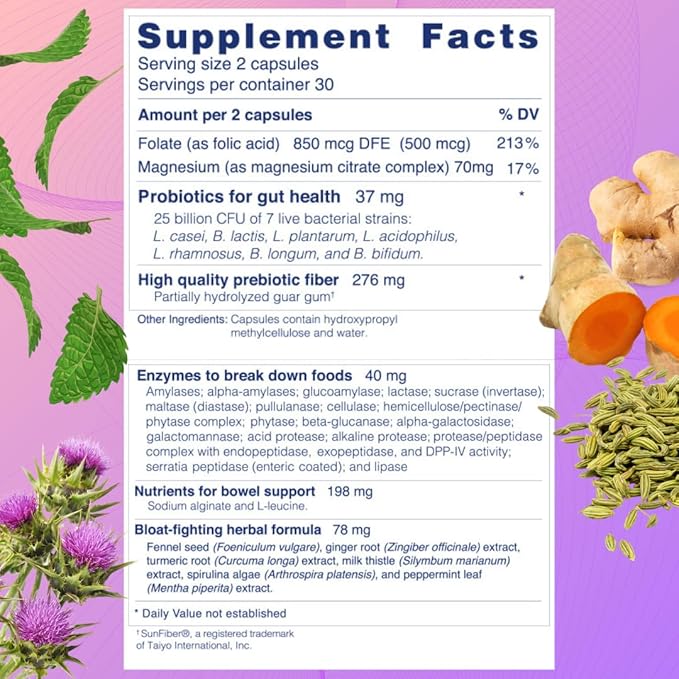 Anti-Bloat Pills for Women - Bloating Relief for Women &amp Digestive Support Supplement - Enhances Gut Health - No Bloat Formula with Prebiotics &amp Probiotics - Debloating Supplements - 60 Count