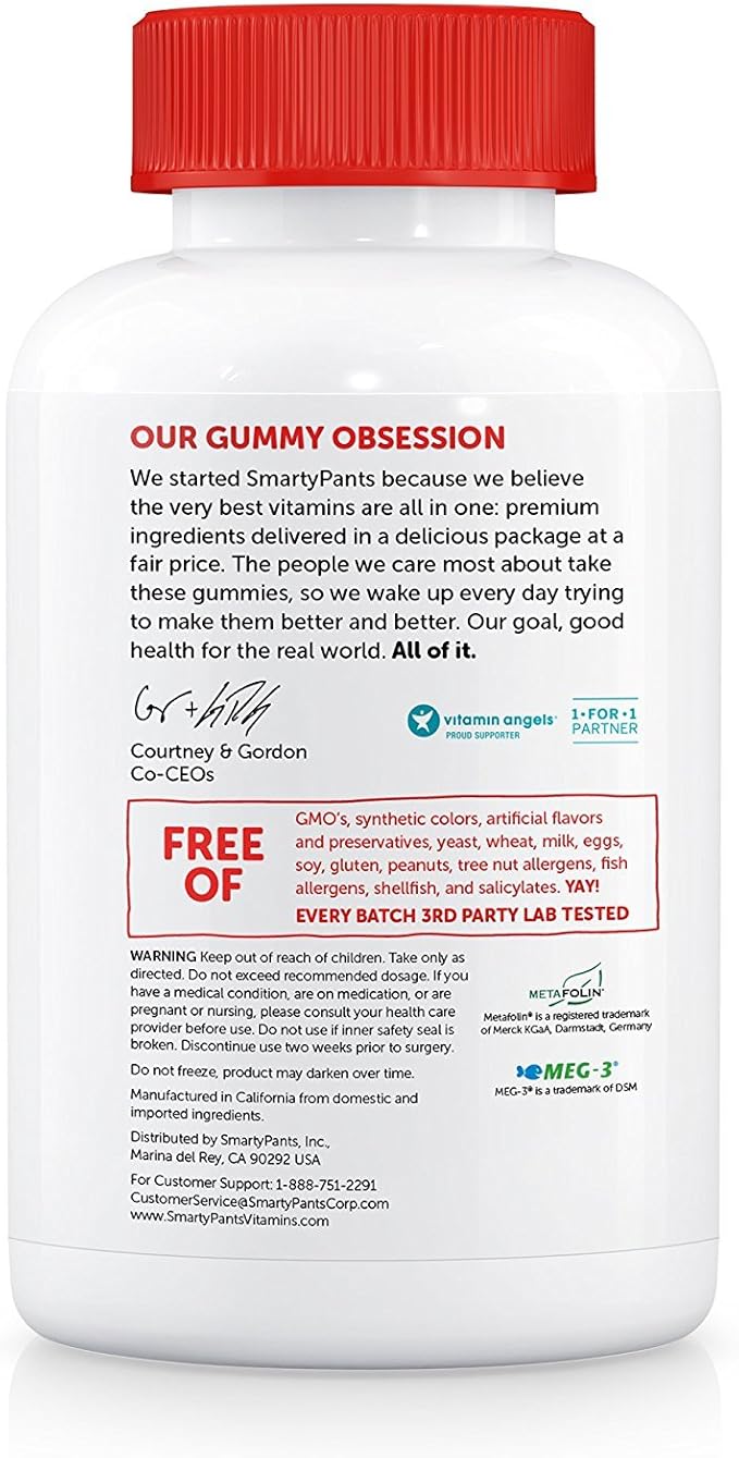 SmartyPants Kids Complete Gummy Vitamins: Multivitamin &amp Omega 3 DHA/EPA Fish Oil Methyl B12 Vitamin D3 limited Valuesize pack of 180 count Total