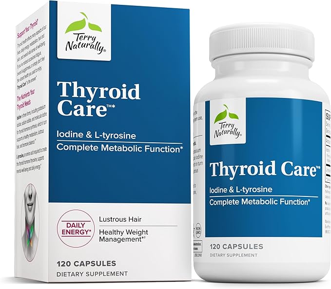 Terry Naturally Thyroid Care - Immune Health &amp Energy Support Formula - Nutritional Supplement with Iodine for Thyroid Health Support - Wellness Supplement with L-Tyrosine - 120 Capsules