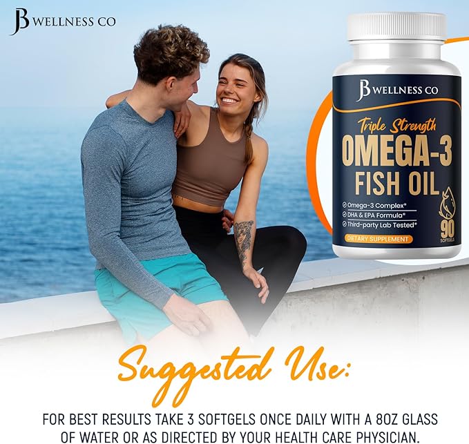 Triple Strength Omega 3 Fish Oil 3750 mg - EPA &amp DHA - Over 3000mg Omega-3 Fatty Acids - 1350mg EPA + 900mg DHA - Best Essential Fatty Acids Burpless Fish Oil - 180 Count