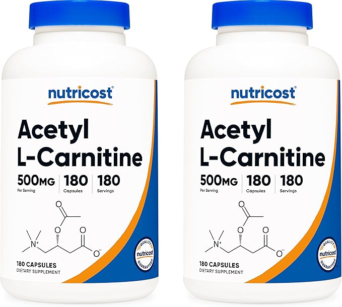 Nutricost Acetyl L-Carnitine 500mg 180 Capsules - Non-GMO and Gluten Free (2 Bottles)