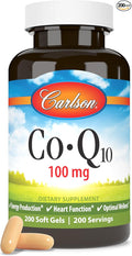 Carlson - Co-Q10 Co-Enzyme Q10 100 mg Energy Production &amp Heart Function 200 Softgels
