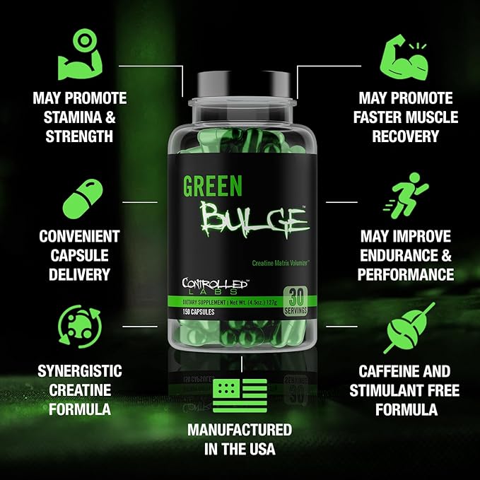 CONTROLLED LABS Green Bulge Supplement 30 Serv Advanced Creatine Matrix Volumizer Improve Strength Stamina Performance &amp Muscle Recovery Caffeine &amp Stimulant Free