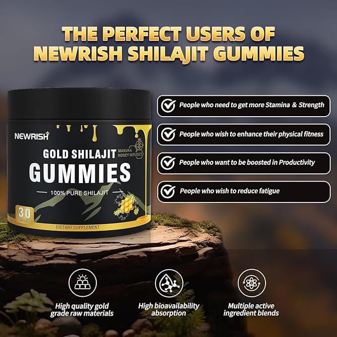 Shilajit Gummies l Manuka Honey | Himalayan shilajit |No Added Sugar I Ashwagandha Gokshura| Fulvic Acid &amp 85+ Trace Minerals I for Men Women I Non-GMO I 100% Natural &amp Organic I 30 Gummy
