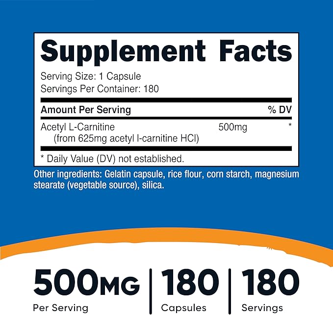 Nutricost Acetyl L-Carnitine 500mg 180 Capsules - Non-GMO and Gluten Free (2 Bottles)